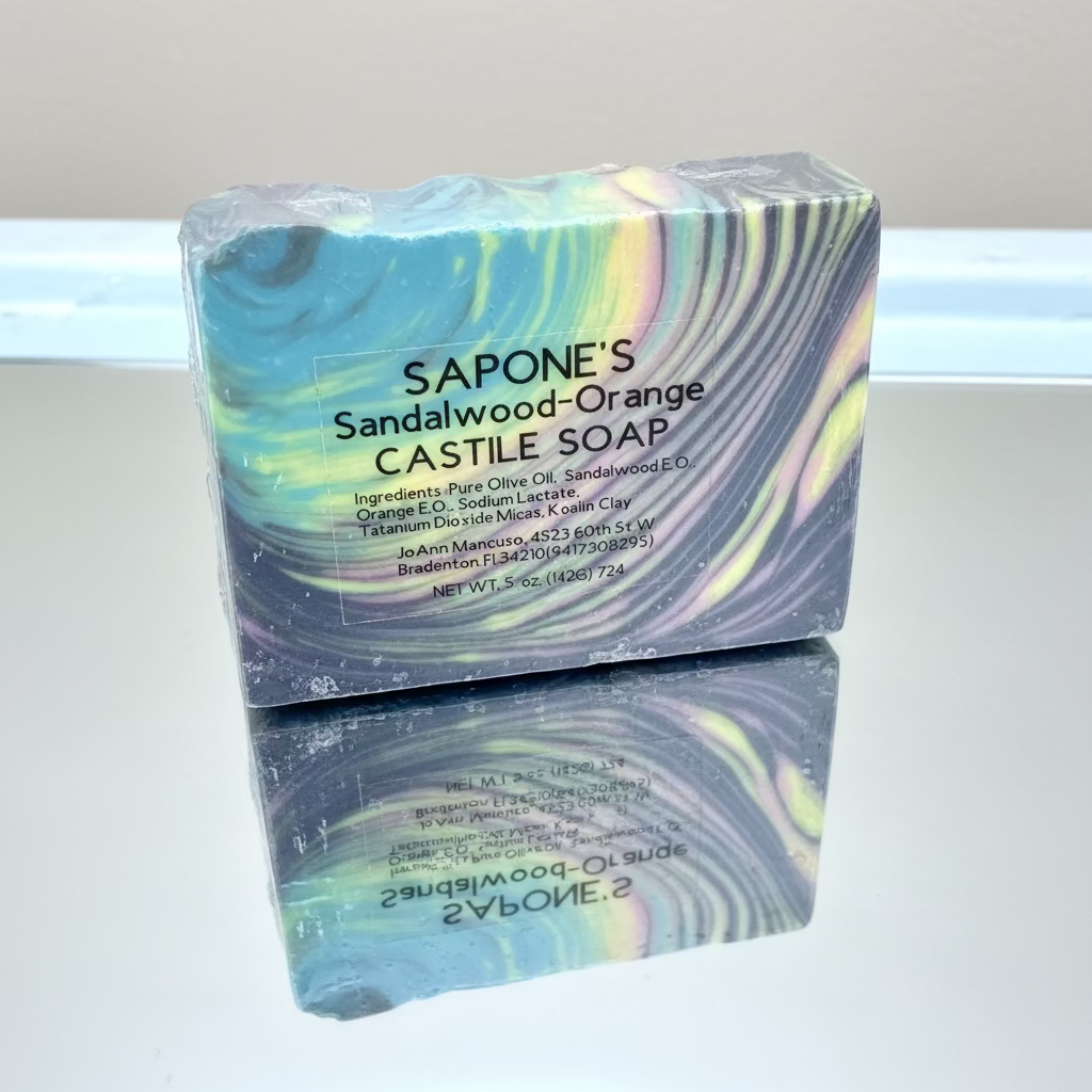 Sapone’s cold process Sandalwood orange Castile Soap