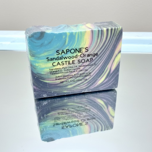 Sapone’s cold process Sandalwood orange Castile Soap